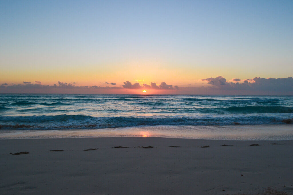 A sunrise on the beach in Cancún, Mexico