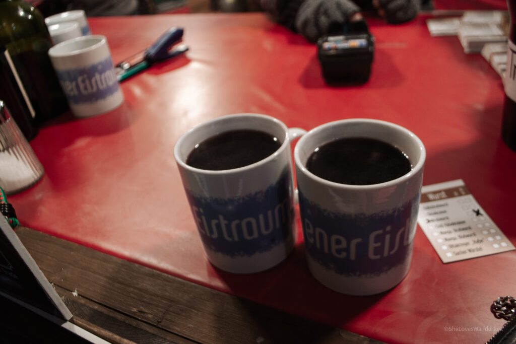 Two mugs of mulled wine at Wiener Eistraum in Vienna, Austria