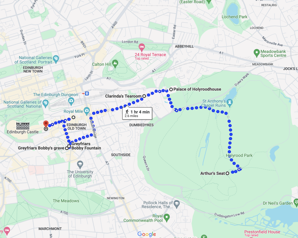 3 days in Edinburgh: Day 2 Itinerary on Google Maps
